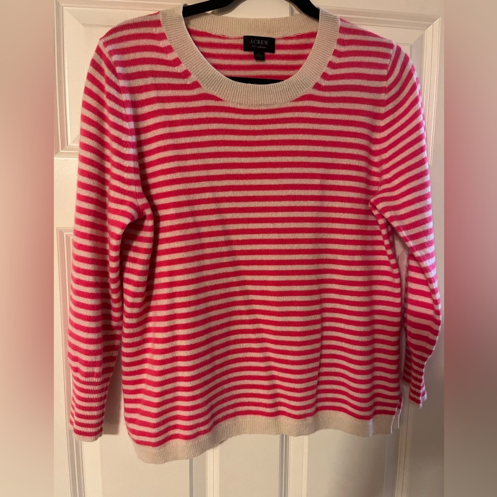 JCrew 100% Cashmere Sweater in Vibrant Pink Stripe
